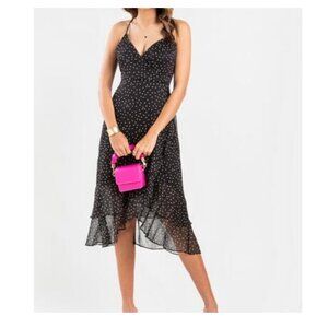 Mi Ami Black Polka Dot Midi Day to Night Flowy Cocktail XS Dress FREE SHIPPING